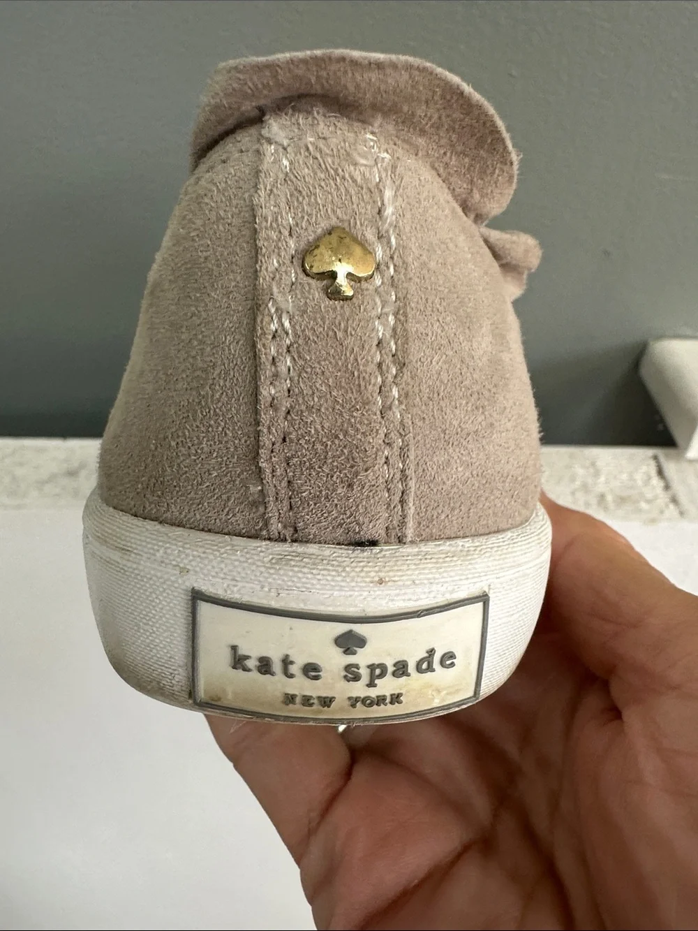 kate spade Taupe/gray Suede Ruffle Slip-On Sneakers